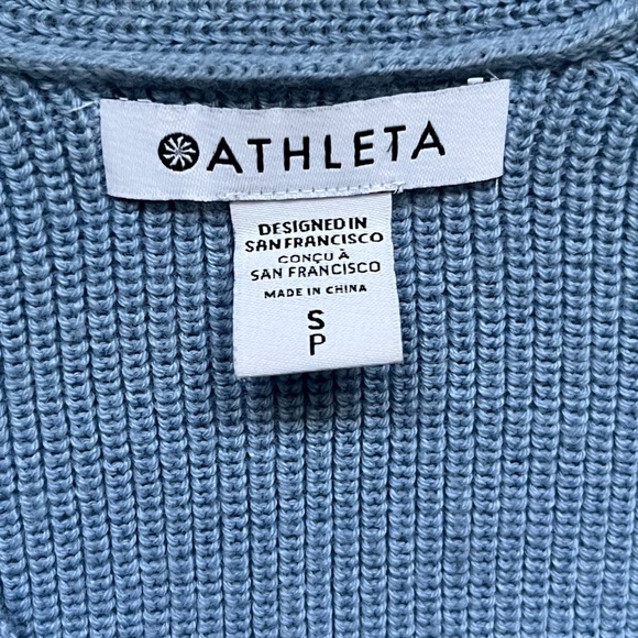 Athleta Light Blue V Neck Long Sleeve Merino Wool Blend Sweater Size S Spring - Picture 3 of 7
